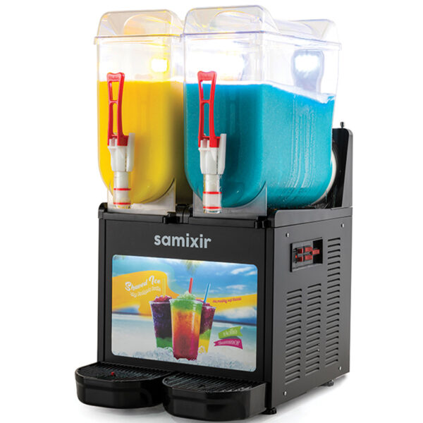 Samixir SLUSH24 Slush Twin Buzlu ve Soğuk İçecek Dispenseri, 12+12 Lt, Siyah